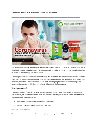 Coronavirus Disease 2020- Symptoms and ayurvedic remedies