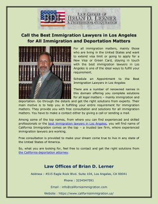 Call the Best Immigration Lawyers in Los Angeles for All Immigration and Deportation Matters