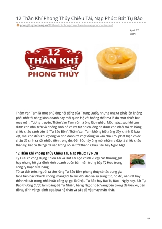 12 Thần Khí Phong Thủy Chiêu Tài, Nạp Phúc: Bát Tụ Bảo