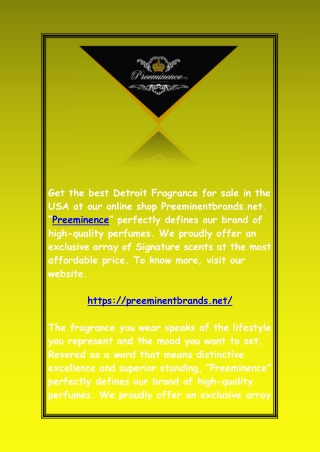 Buy Detroit Fragrance For Sale in USA | Preeminentbrands.Net