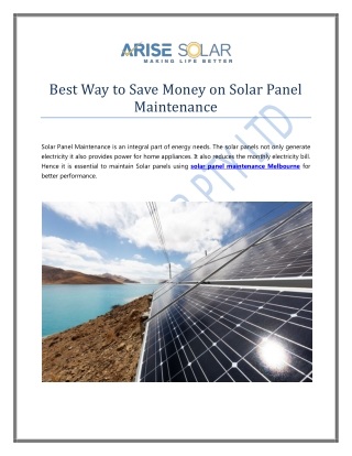 Save Money on Solar Panel Maintenance - Arise Solar Pty Ltd