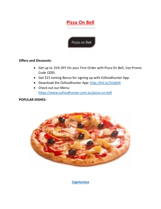 15% Off - Pizza On Bell Menu - Pizza delivery Coburg, Vic