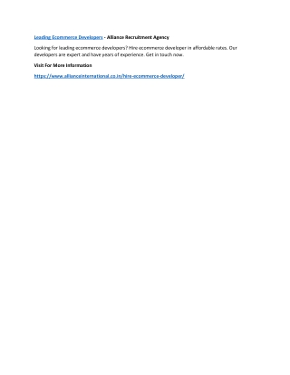 Leading Ecommerce Developers - Alliance Recruitment Agency