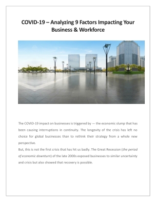 COVID-19 – Analyzing 9 Factors Impacting Your Business & Workforce