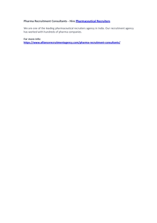 Pharma Recruitment Consultants - Hire Pharmaceutical Recruiters