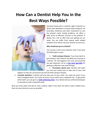 How Can a Dentist Help You in the Best Ways Possible