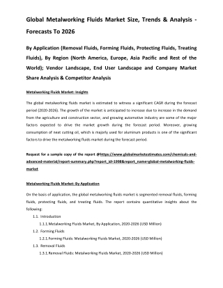 Global Metalworking Fluids Market Size, Trends & Analysis - Forecasts To 2026
