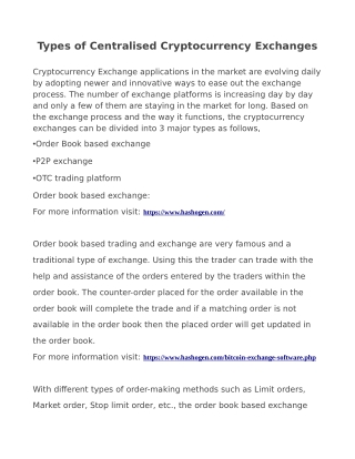 Types of Centralised Cryptocurrency Exchanges