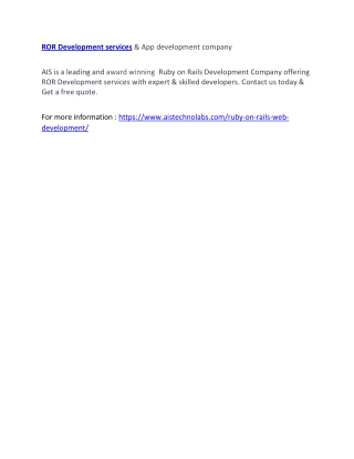 ROR Development services & App development company