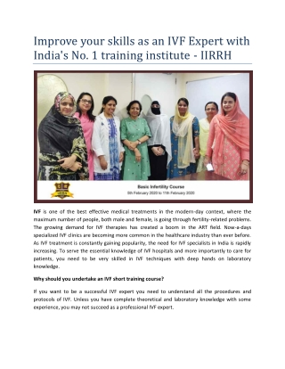 Improve your skills as an IVF Expert with India's No. 1 training institute - IIRRH