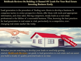 Boldleads Reviews On Building A Channel Of Leads For Your Real Estate Investing Business Easily