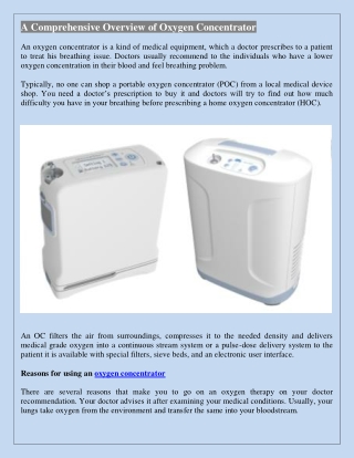 A Comprehensive Overview of Oxygen Concentrator