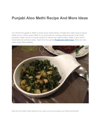 Punjabi Aloo Methi Recipe and more