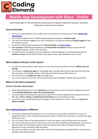 Mobile App Development with React - Online