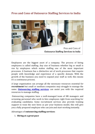 Pros and Cons of Outsource Staffing Services to India