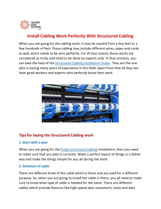 Install Cabling Work Perfectly With Structured Cabling