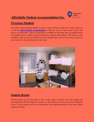 Affordable student accommodation for students