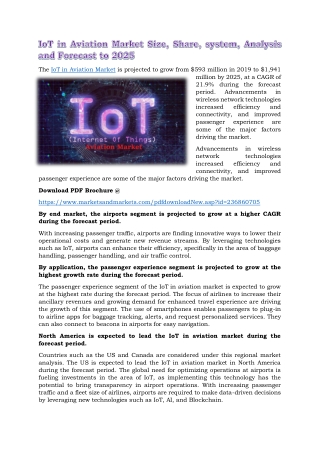 IoT in Aviation Market Size, Share, system, Analysis and Forecast to 2025