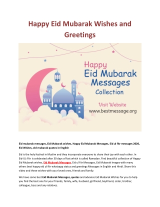 Eid Mubarak Messages 2020: Happy Eid Mubarak Wishes and Greetings