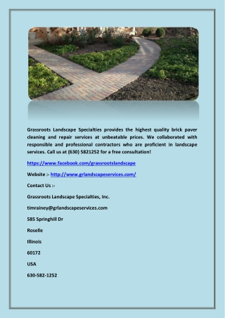 Grassroots Landscape Specialties - Paver Cleaning Barrington