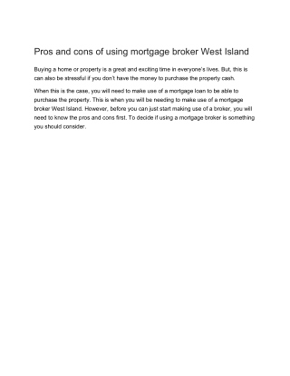 Pros and cons of using mortgage broker West Island