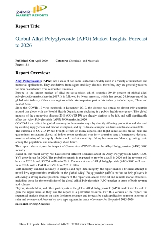 Alkyl Polyglycoside (APG) Market Insights, Forecast to 2026