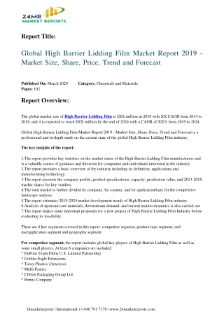 High Barrier Lidding Film Market Report 2019