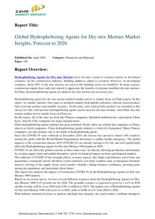 Hydrophobizing Agents for Dry-mix Mortars Market Insights, Forecast to 2026