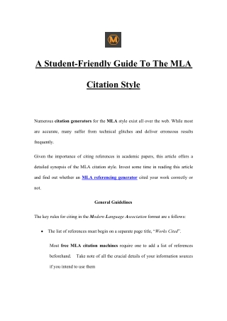 A Student-Friendly Guide To The MLA Citation Style
