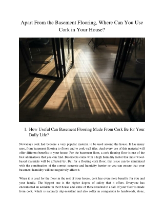 Apart From the Basement Flooring, Where Can You Use Cork in Your House?
