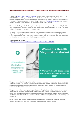 Women’s Health Diagnostics Market | High Prevalence of Infectious Diseases in Women