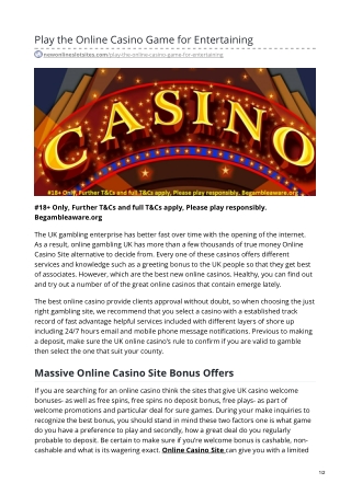 Play The Online Casino Game For Entertaining