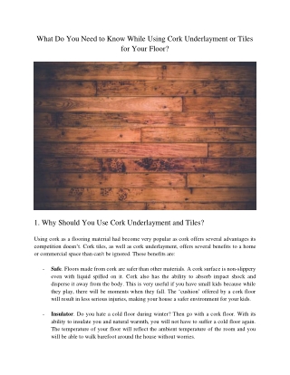 What Do You Need to Know While Using Cork Underlayment or Tiles for Your Floor?
