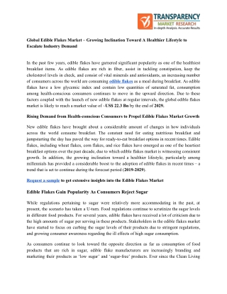 Global Edible Flakes Market – Growing Inclination Toward A Healthier Lifestyle to Escalate Industry Demand