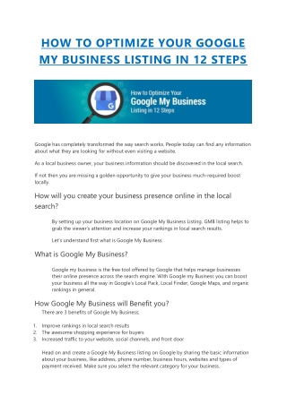 HOW TO OPTIMIZE YOUR GOOGLE MY BUSINESS LISTING IN 12 STEPS