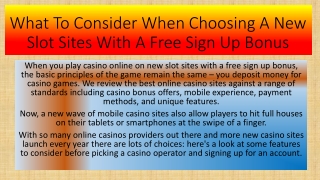 What To Consider When Choosing A New Slot Sites With A Free Sign Up Bonus