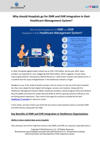 Why should Hospitals go for EMR and EHR Integration in their Healthcare Management System?