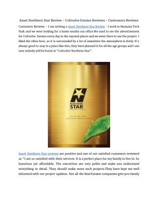 Asset Northern Star Review - CoEvolve Estates Reviews - Customers Reviews