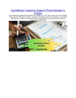 QuickBooks Customer Support Phone Number In Oregon