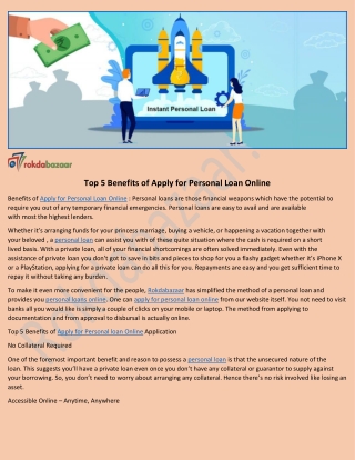 Top 5 Benefits of Apply for Personal Loan Online