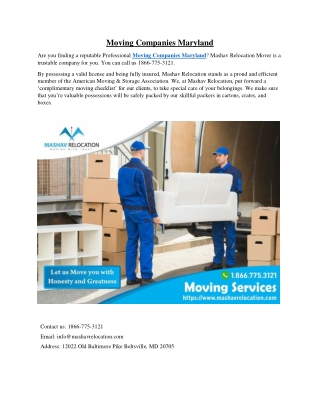 Moving Companies Maryland