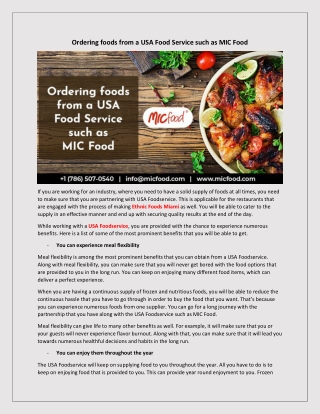 Ordering foods from a USA Food Service such as MIC Food