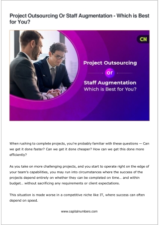 Project Outsourcing Or Staff Augmentation - Which is Best for You?