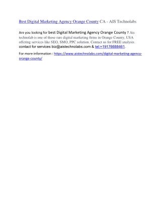 Digital Marketing Agency Orange County CA - AIS Technolabs