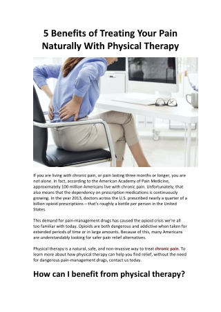 5 Benefits of Treating Your Pain Naturally With Physical Therapy