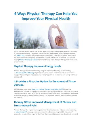 6 Ways Physical Therapy Can Help You Improve Your Physical Health