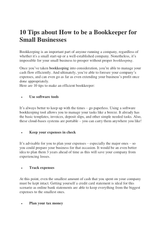 10 Tips about How to be a Bookkeeper for Small Businesses