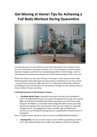 Get Moving at Home! Tips for Achieving a Full-Body Workout During Quarantine