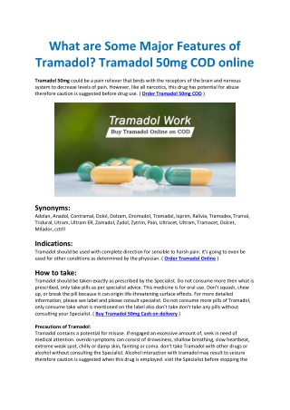 What are Some Major Features of Tramadol? Tramadol 50mg COD online