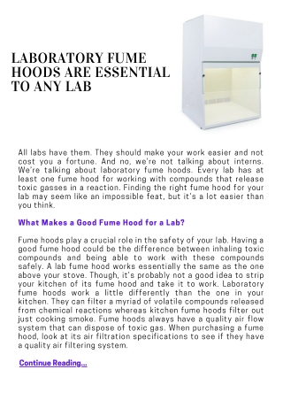 Laboratory Fume Hoods are Essential to any Lab